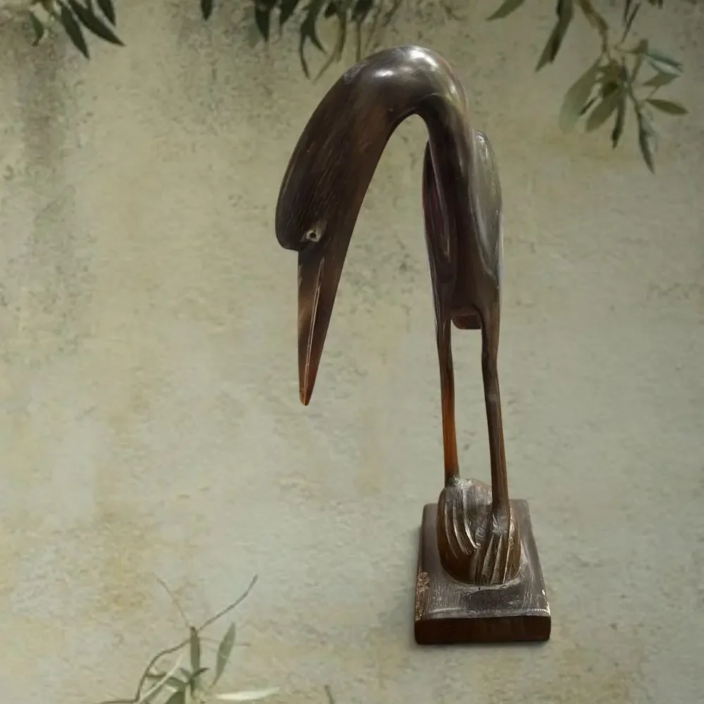 Vtg MCM Carved Buffalo Horn Crane Bird Sculpture 7